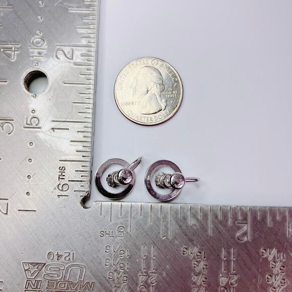 VTG Sterling Silver 50s Signed A&Z Earrings Blue Rhinestone Modernist Screw Back - Picture 10 of 11